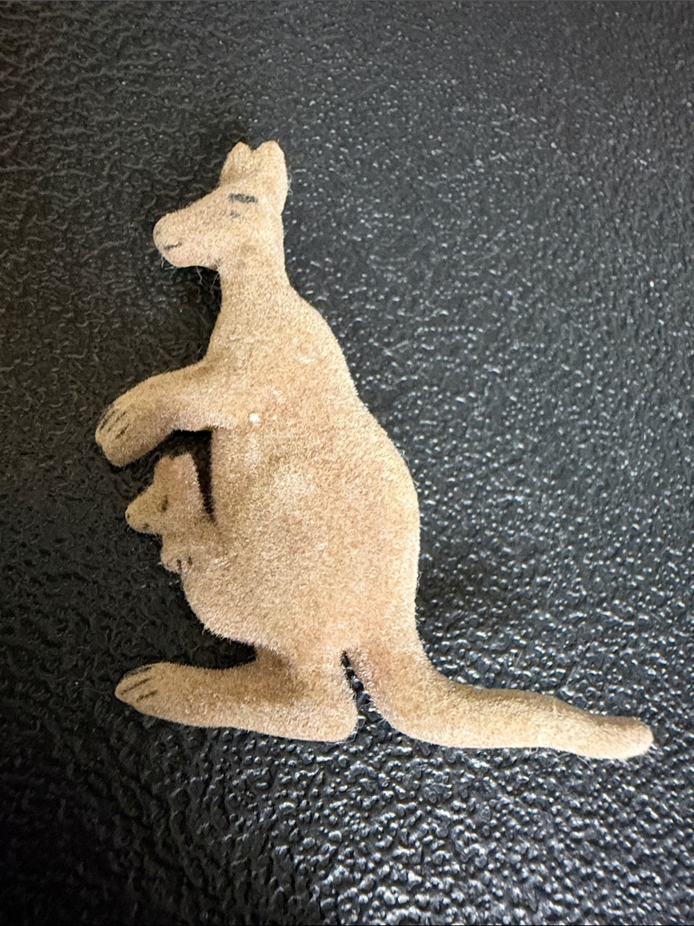 Flocked Vintage Neutral Beige Kangaroo Brooch